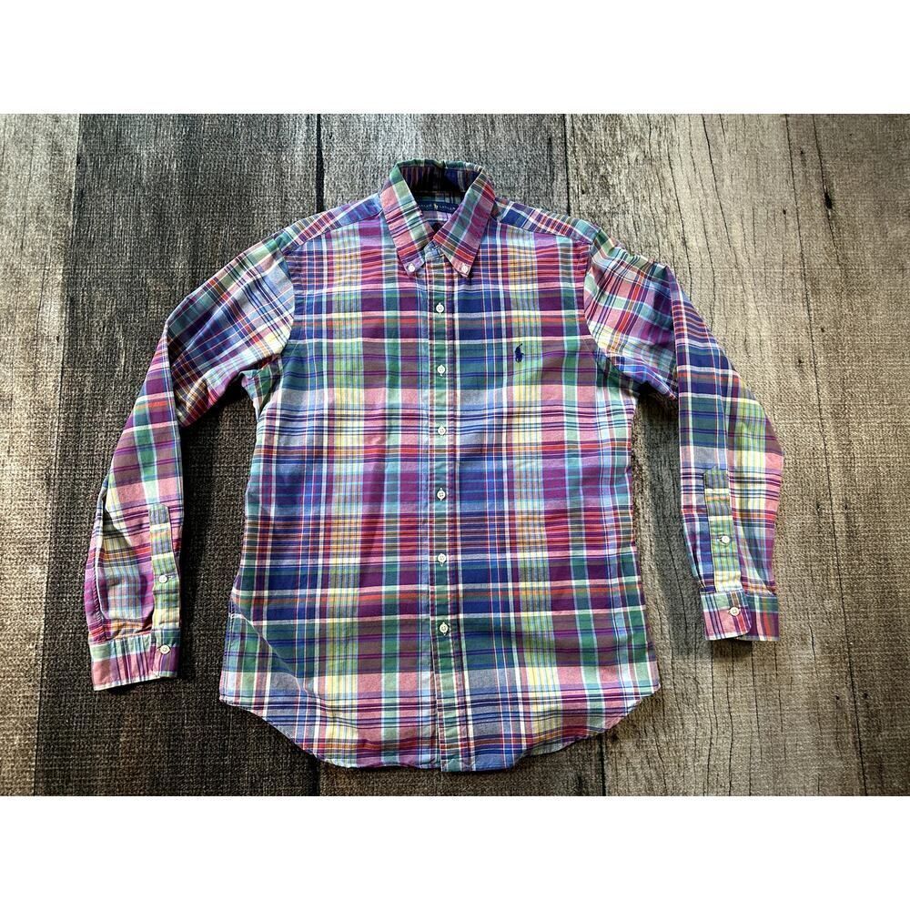 Ralph Lauren Blue Purple Green Plaid Cotton Long Sleeve Shirt Med Mens Preppy